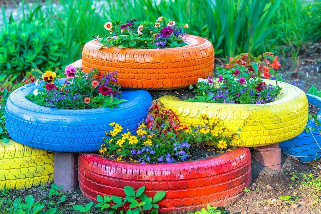 recycler pneu en pot fleur