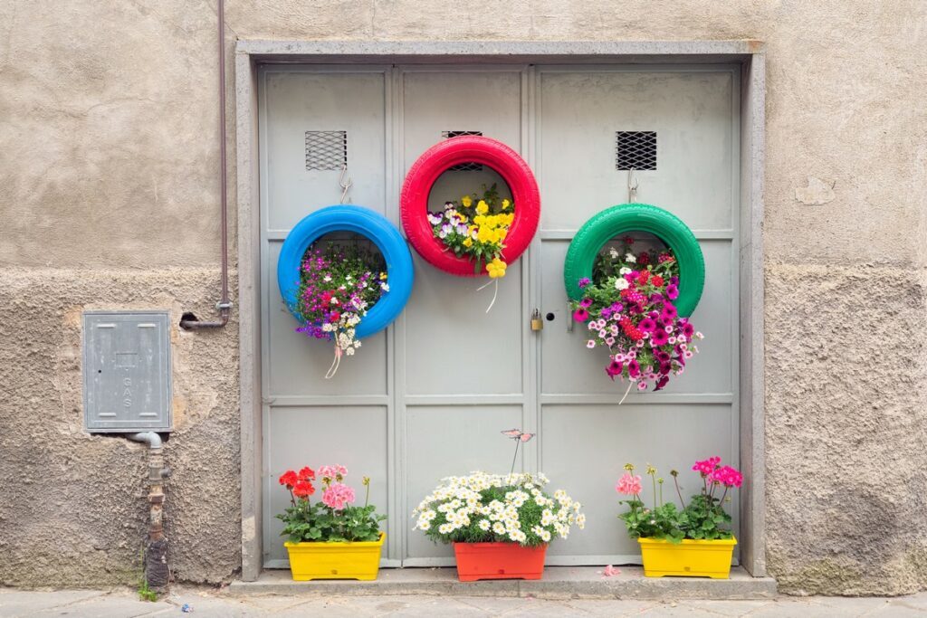 recyclage pneu en pot fleur